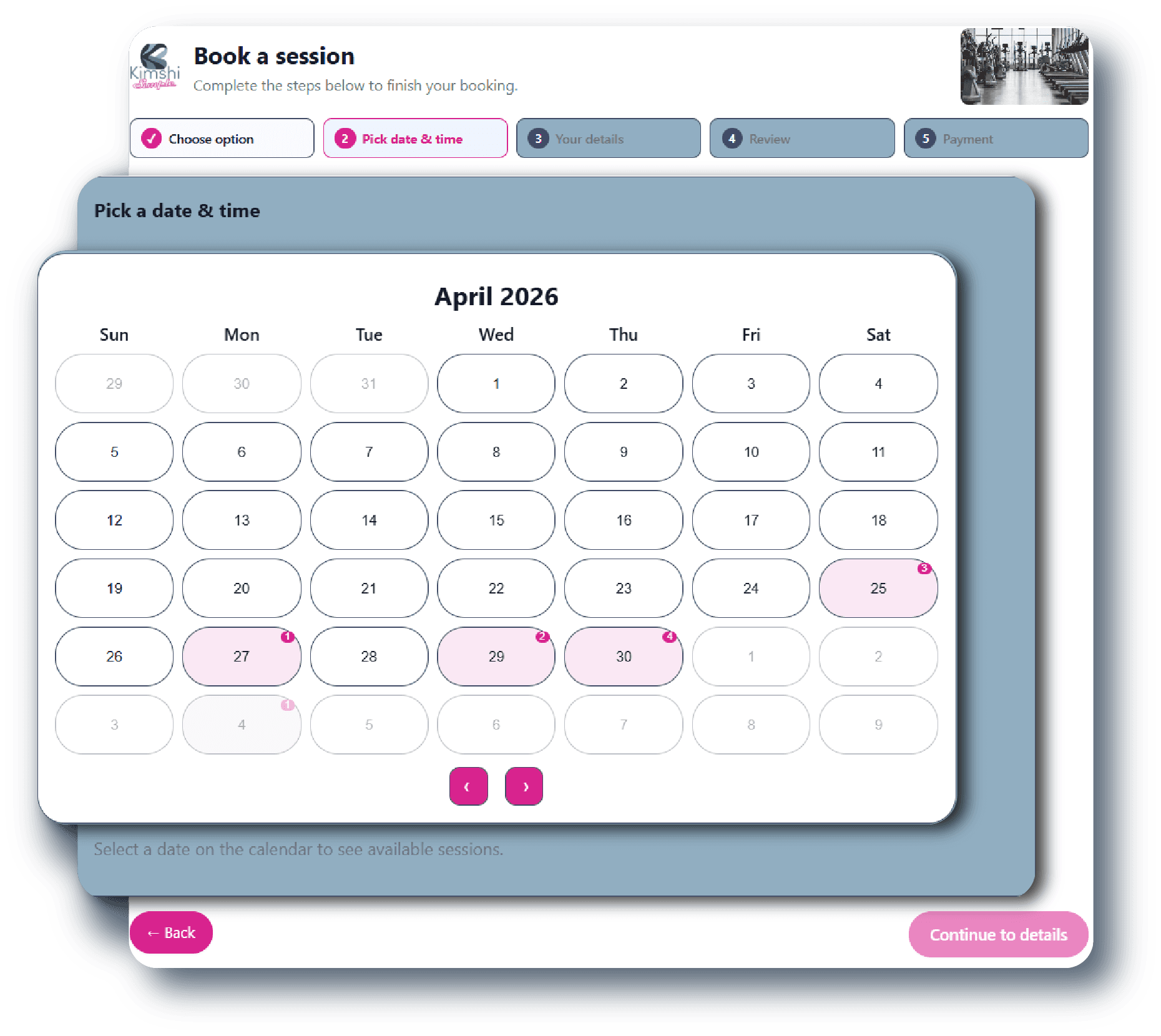 Schedule view for classes and playgroup sessions
