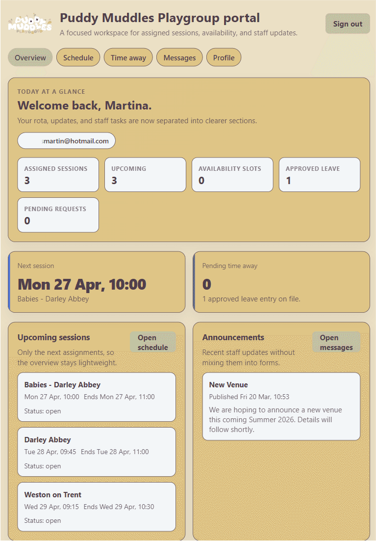 Schedule and session planning view